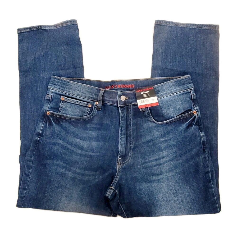 Lucky Brand 34x29 Men's 223 Straight Stretch Classic 5-Pocket Blue Denim Jeans